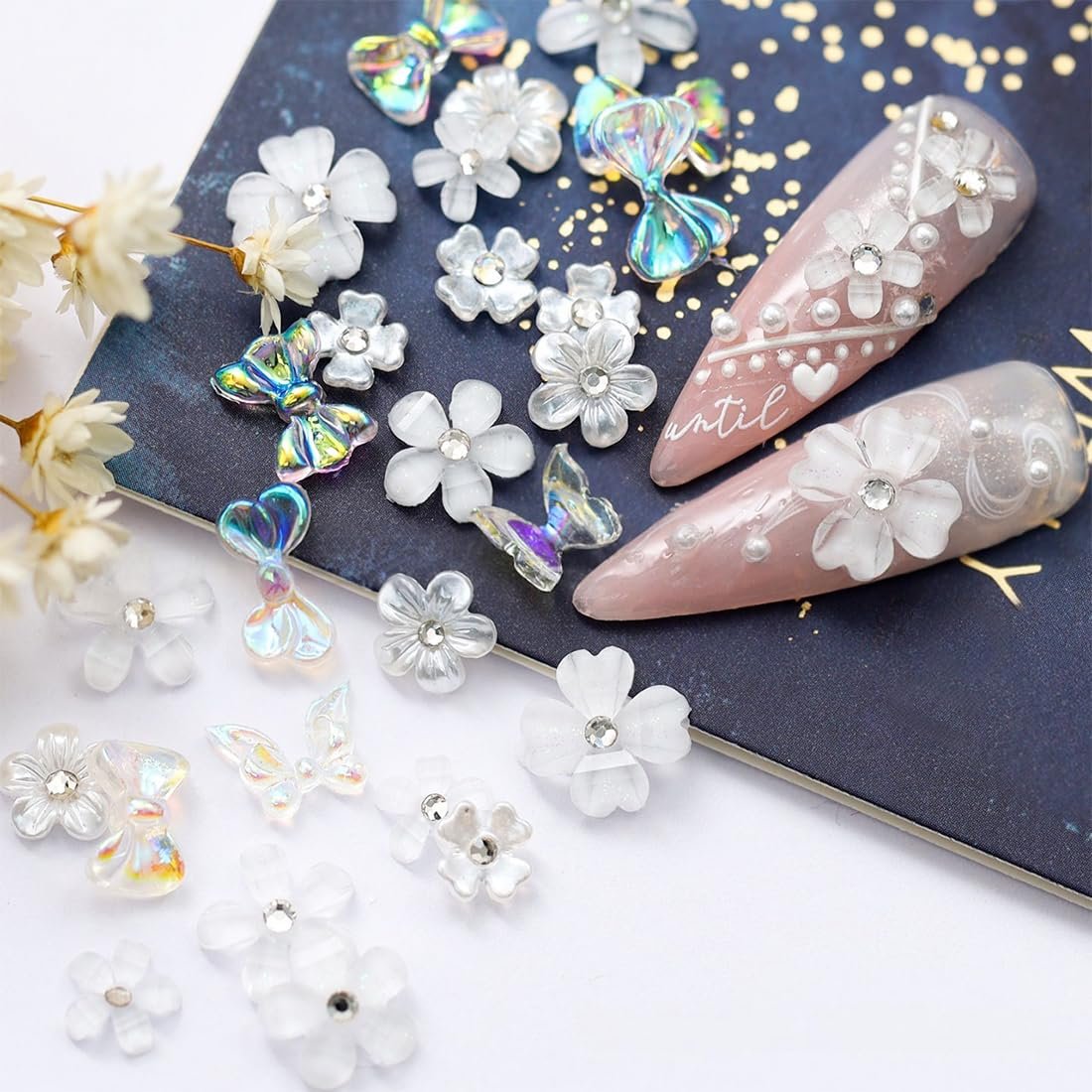 Стрази та бісер для дизайну нігтів 2 коробки Метелик Бантик Квітка 3D прикраси, фото №4