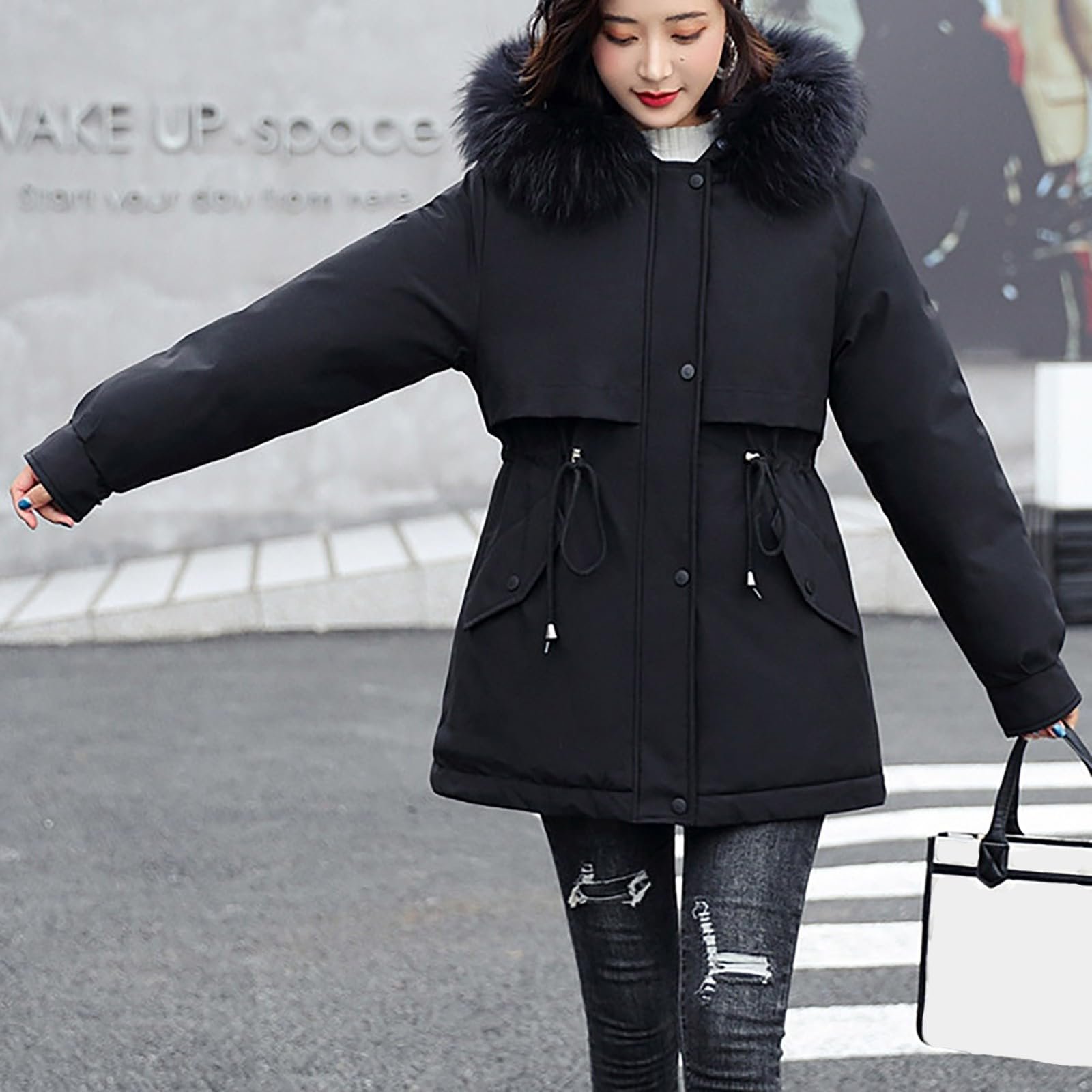 Парка Жіноча Демісезонна На Флісі З Штучним Хутром Тепла Довга З Капюшоном, фото №6