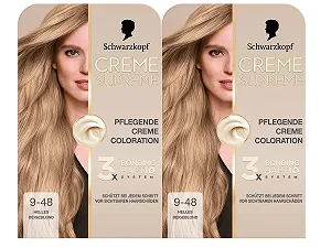 Крем-фарба Schwarzkopf Creme Supreme 9-48 Світлий бежевий блонд (2 x 182 мл), Стійка фарба для волосся з сироваткою та маскою - Фото 1