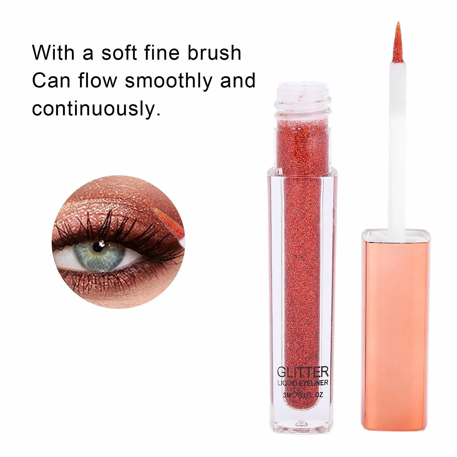 Рідка Підводка для очей з блискітками Водостійка з м'яким тонким пензликом, фото №4