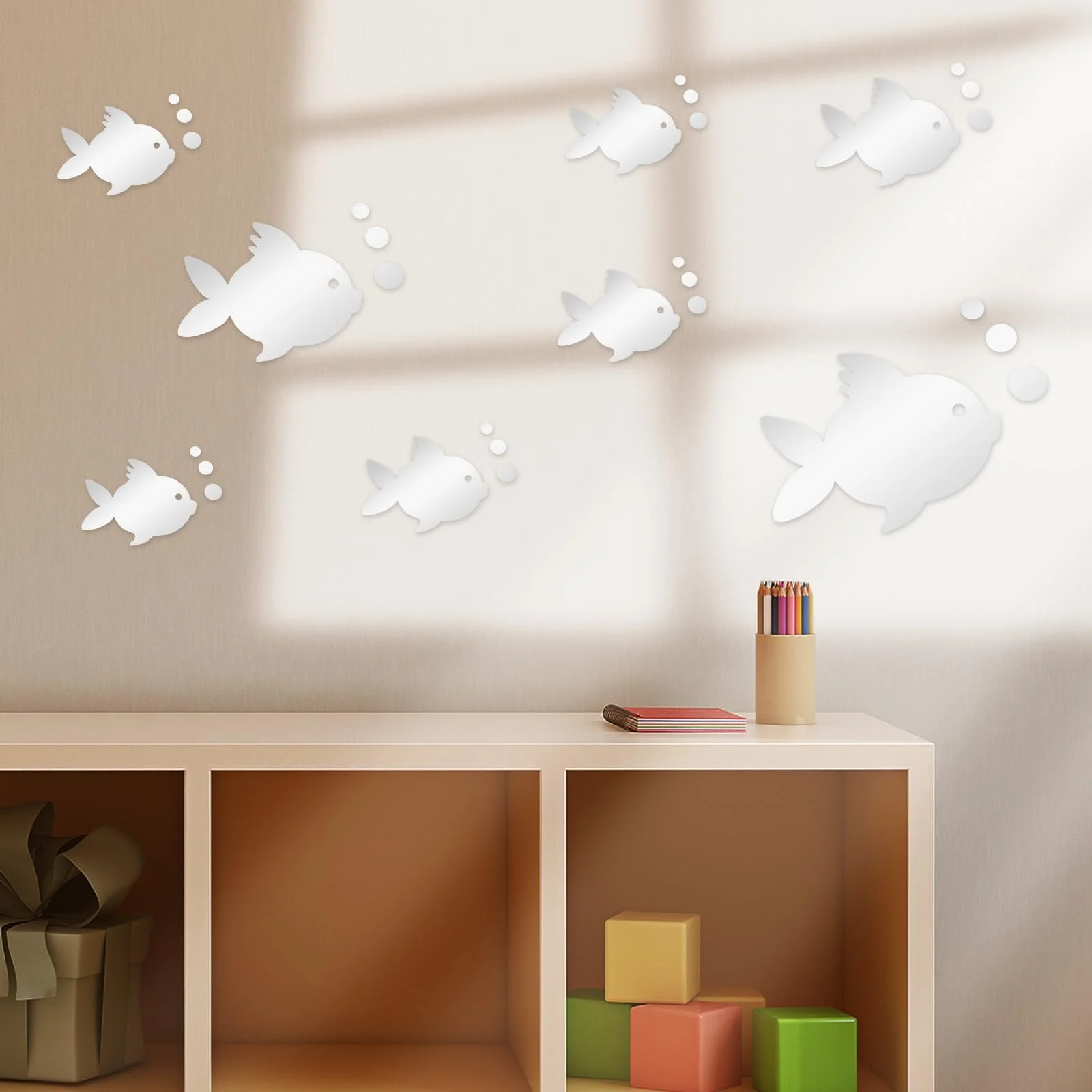 3D наклейки на стіну Acrylic Fish and Bubbles Tropical Fish Silver, фото №4