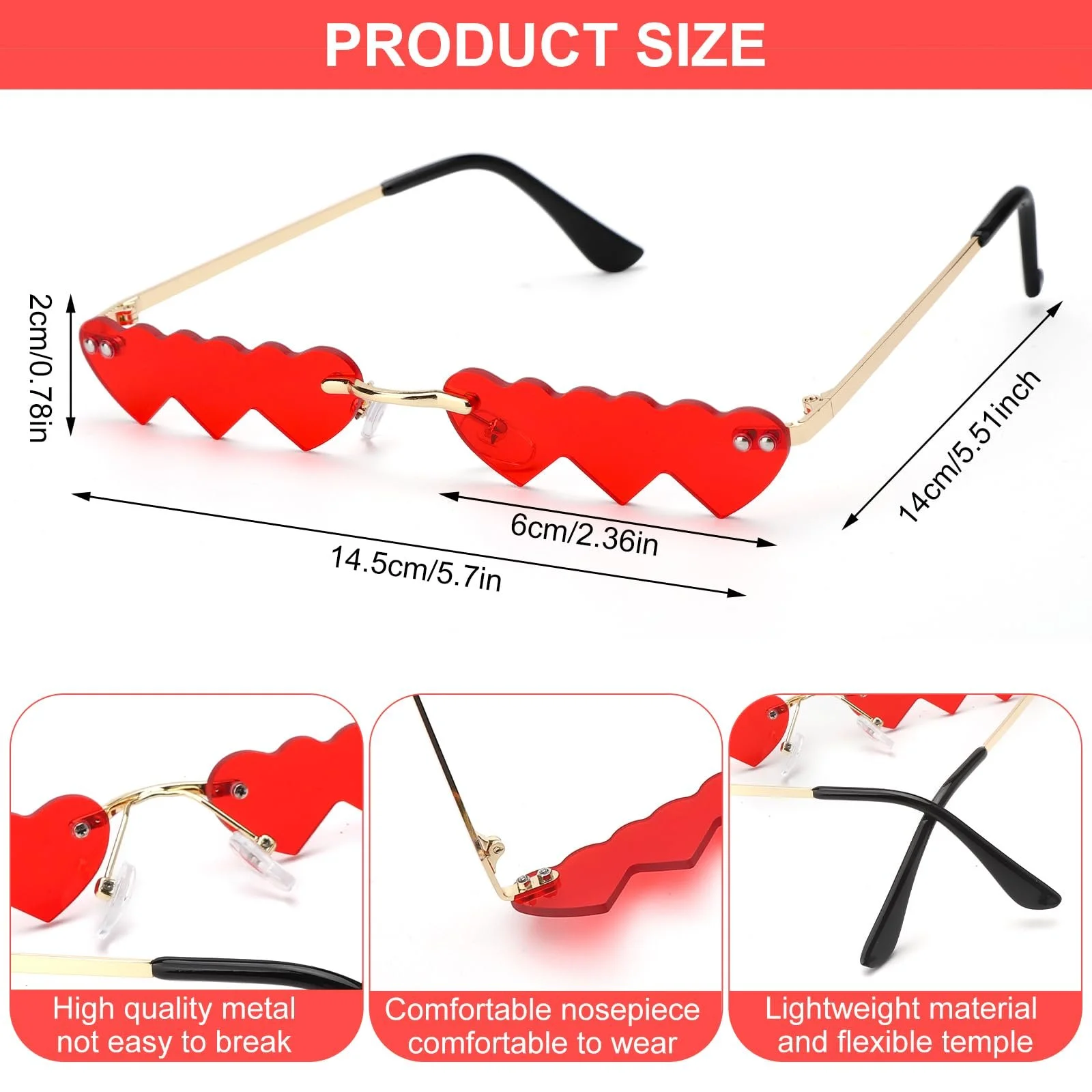 Очки в форме сердца ZMDMAH 2 шт. Красные и желтые, фото №2