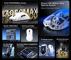 Игровая мышка Attack Shark V5 White PAW3950MAX 42K DPI 8000Гц 750IPS 50G synthetic.ua - Фото 1