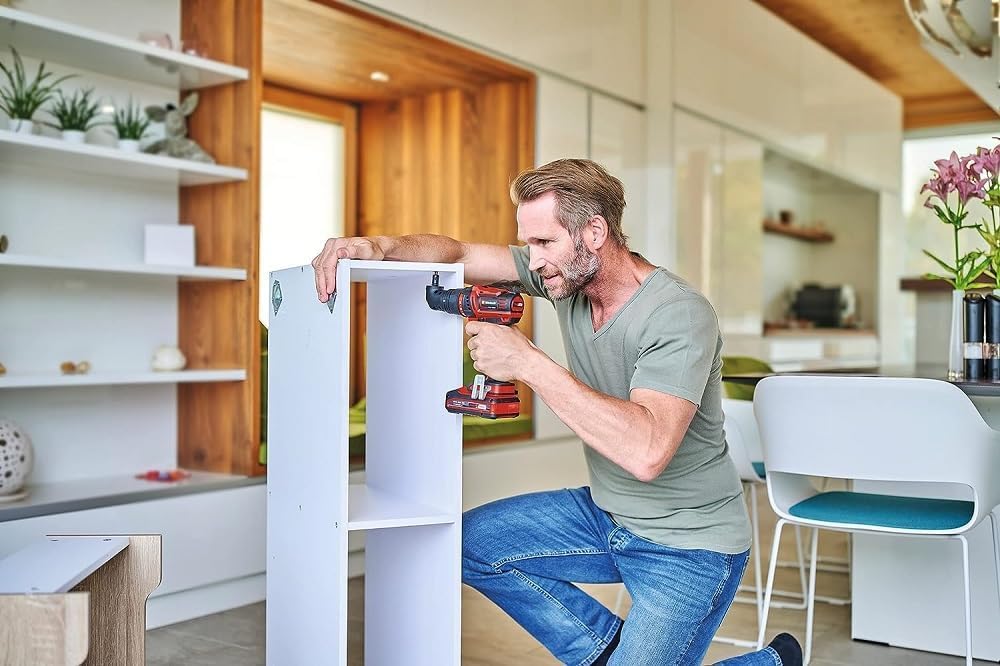 Аккумуляторная дрель Einhell TE-CD 18/45 3X-Li+22 Power X-Change (18 В, 45 Нм, угловая насадка, эксцентриковая насадка, набор из 22 бит, 2 x 2.0 А·ч аккумуляторы, зарядное устройство + E-Box), фото №6