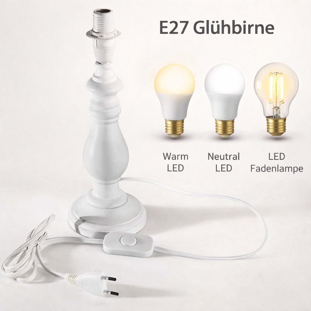 Настільна лампа (основа) DRULINE Кераміка / Дерево Біла E14 11 x 30 x 11 см 220-240 В 50 Гц макс. 40 Вт, фото №7