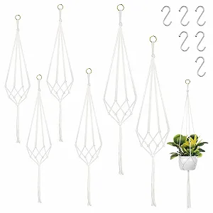 Подвесные кашпо макраме Macrame Hangers набор 6 шт 60 см 80 см 100 см с S-крючками - Фото 1
