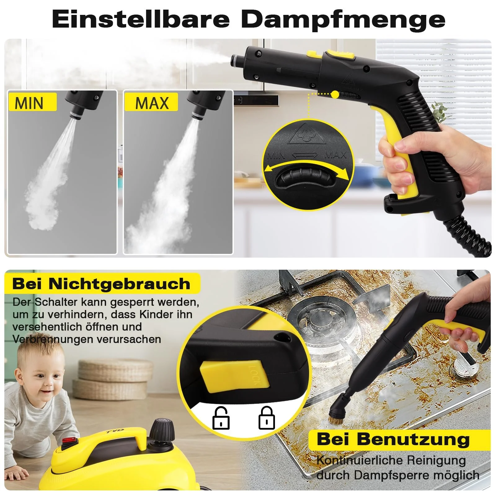 Пароочисник TVD для оббивки, з наддовгим шнуром живлення 5 м для парової швабри, Духовки, Килима, Дивана, Оббивки, фото №4