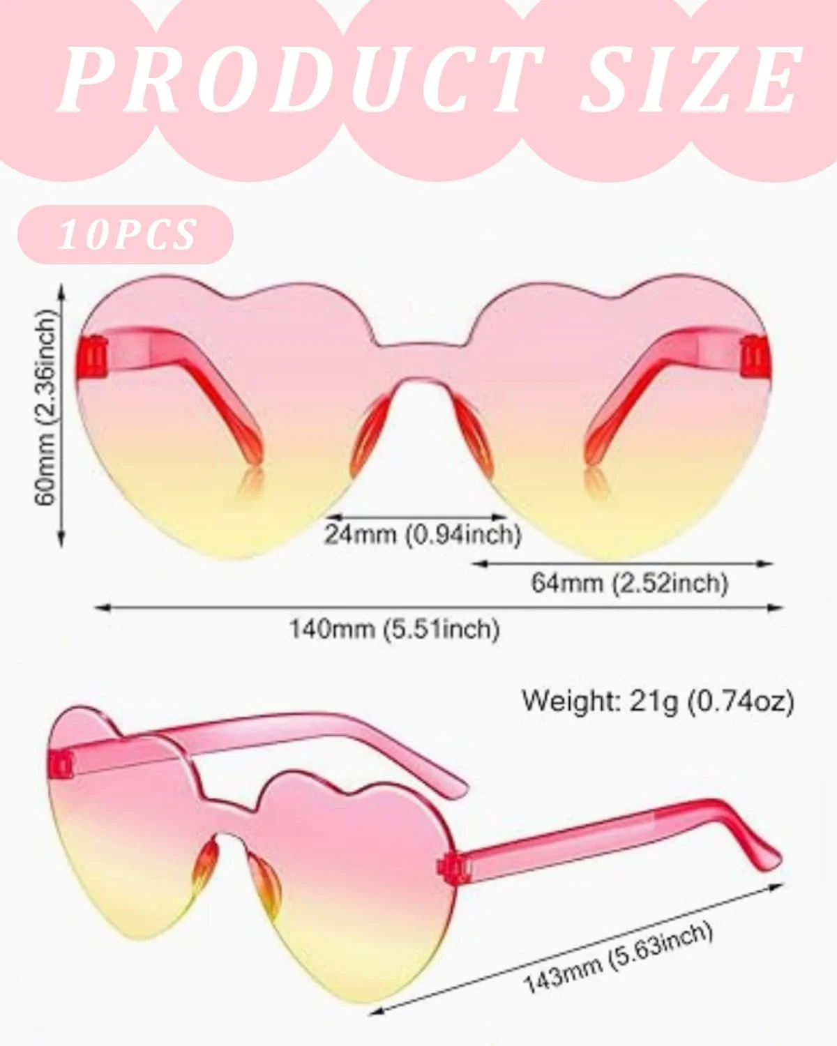 Солнцезащитные очки в форме сердца QLEUIFT, набор 10 пар, фото №2 Солнцезащитные очки в форме сердца QLEUIFT, набор 10 пар, фото №2