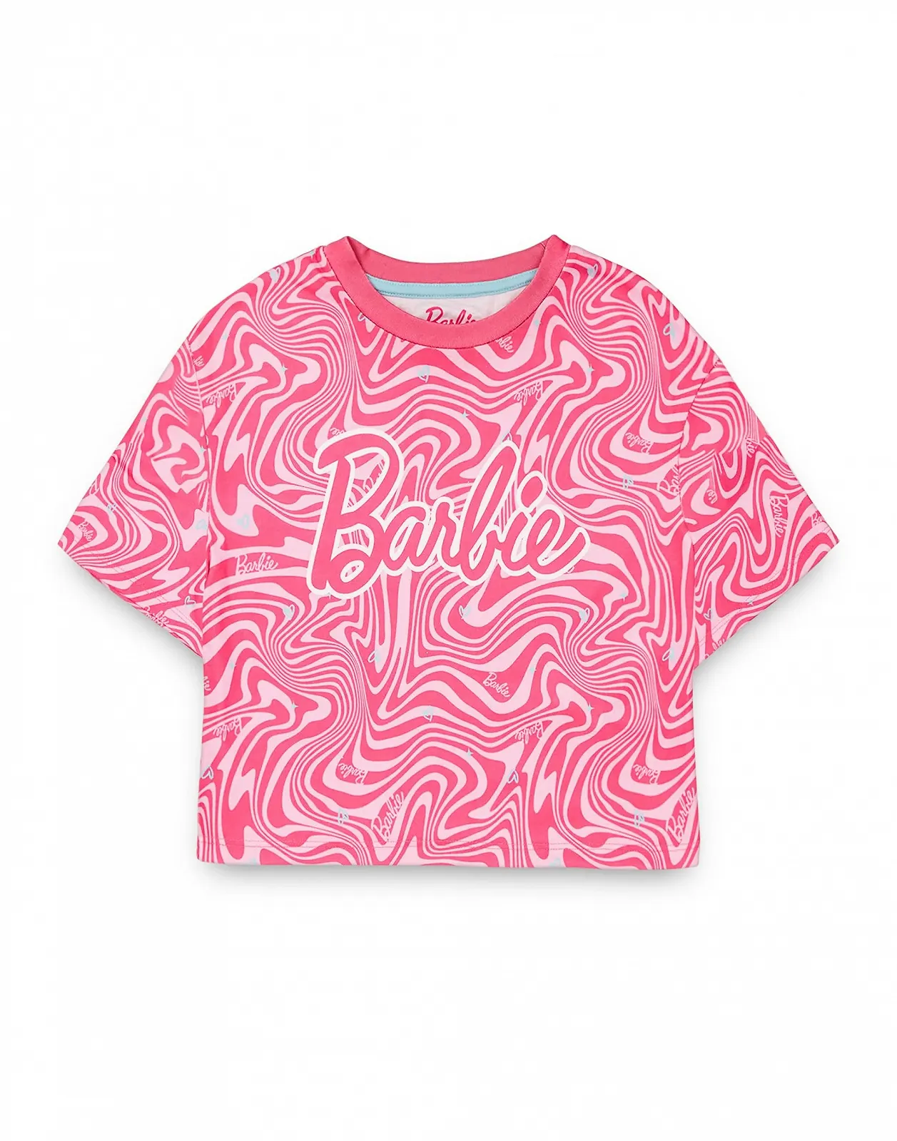 Комплект піжами для дівчаток Barbie, рожевий, топ з короткими рукавами та шорти, фото №3