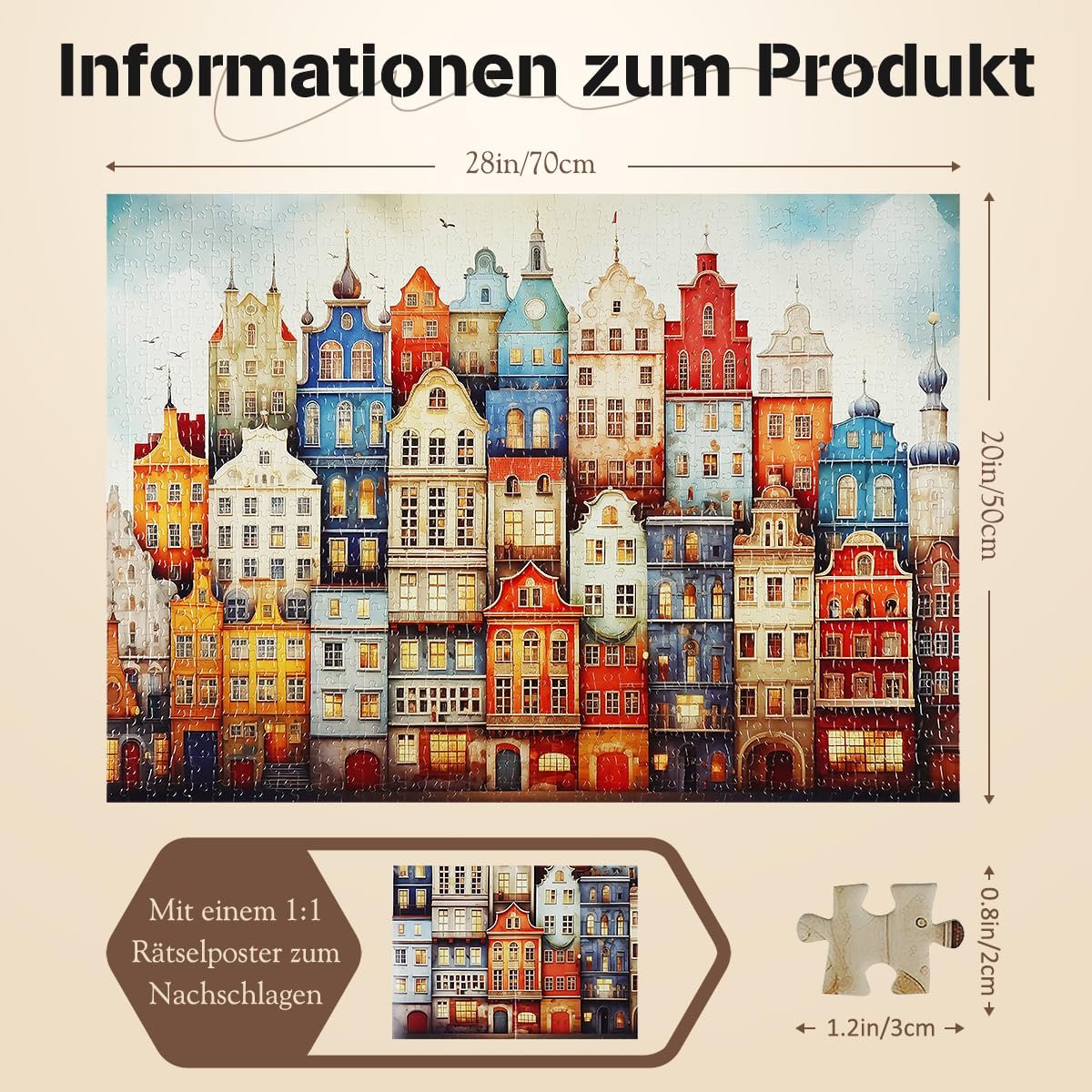 Класичний пазл MISITU Coloured House 1000 деталей для дорослих та дітей від 14 років, фото №2