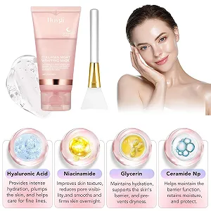 Маска Коллагеновая, Набор из 2 штук, Органическая маска для лица, Ночная маска для обертывания, Маска-пленка для сияющей кожи, Корейский уход за кожей, Маска для глубокой очистки лица synthetic.ua - Фото 1