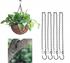 Набір ланцюгів для підвісних кошиків 4 шт. 50 см Метал Чорний з гачками та карабінами - Фото 1