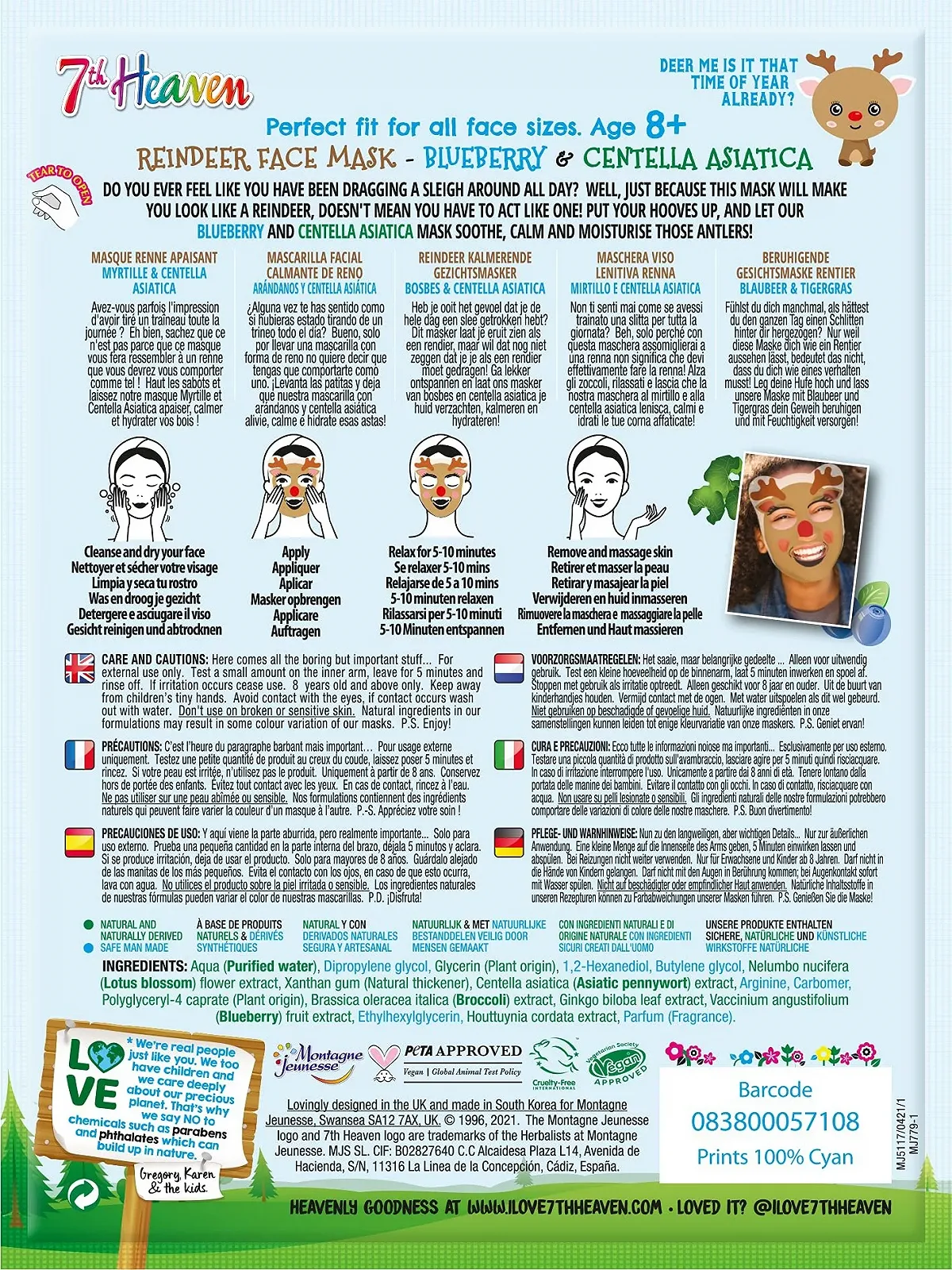 Тканинна маска для обличчя 7th Heaven Winter Wonderland Rentier Зволожуюча, фото №3