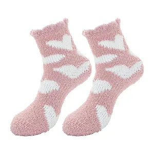 Носки ALLY-MAGIC Cuddly женские, пушистые носки из кораллового флиса, зимние носки, теплые эластичные носки для сна, домашние носки для зимы, рождественские (узор сердце) - Фото 1