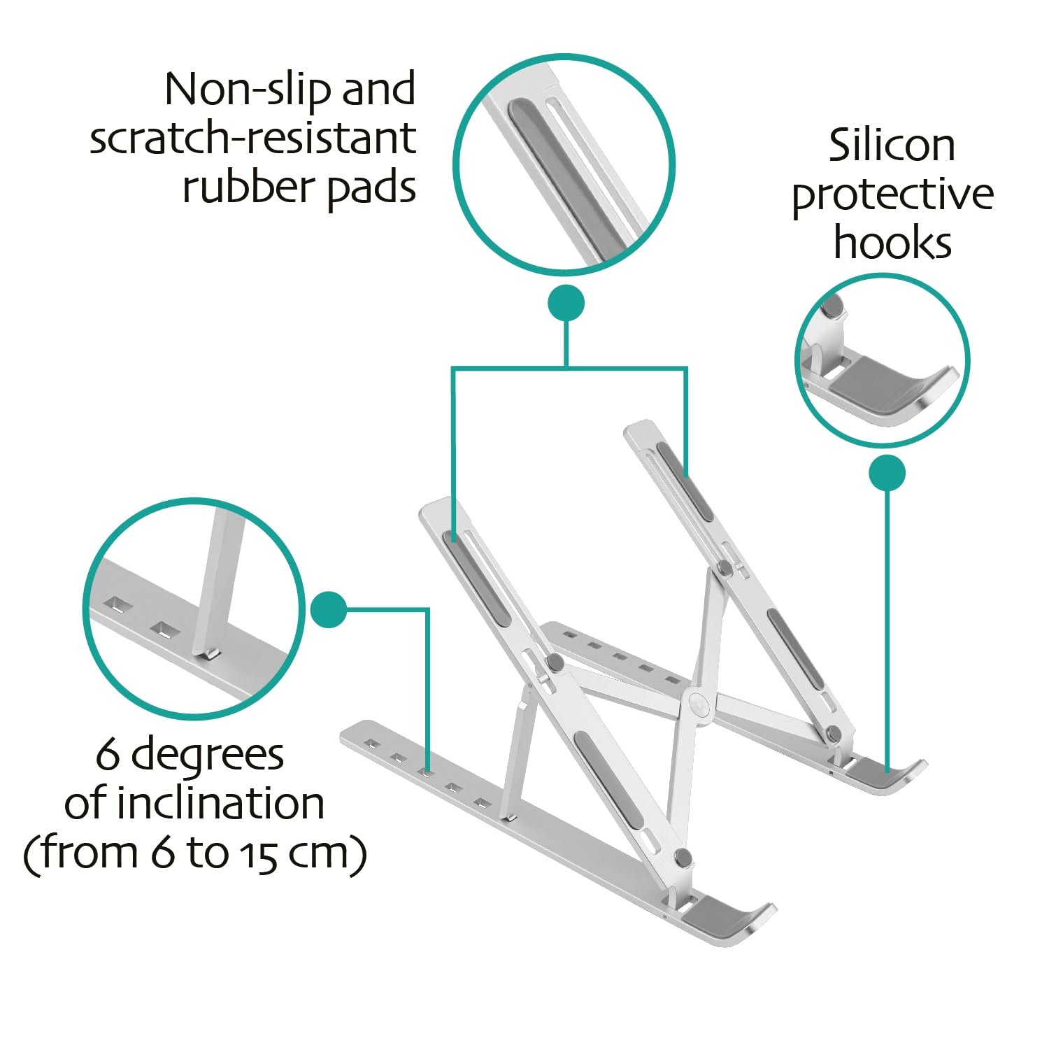 Подставка для ПК Портативная OVERMUST Алюминиевый сплав Серебристый, фото №5 Подставка для ПК Портативная OVERMUST Алюминиевый сплав Серебристый, фото №5