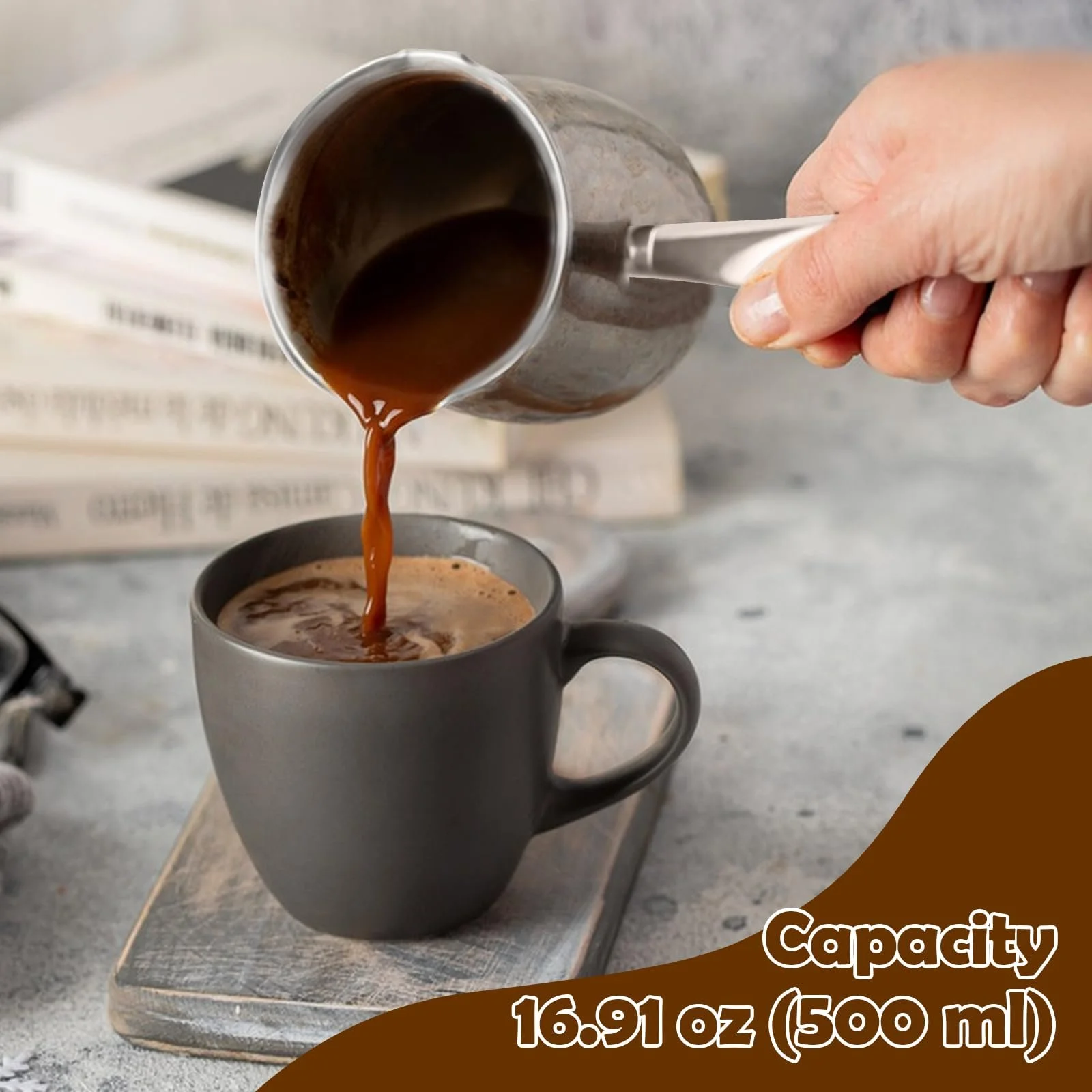 Турка 500 мл, Турка для арабської кави, Індукційна турка з нержавіючої сталі 18/10, фото №3