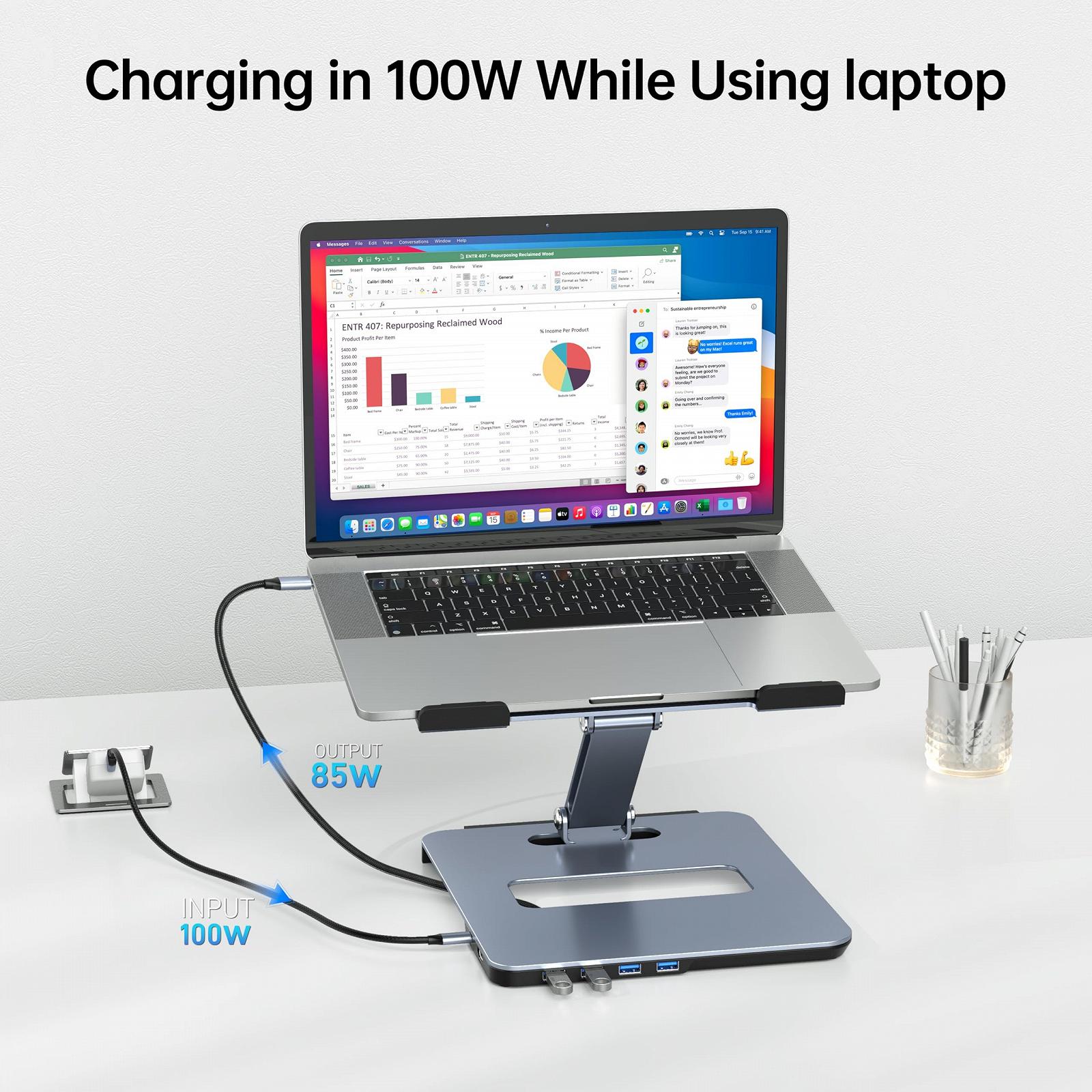 Подставка для ноутбука BENFEI Aluminium с док-станцией USB C 6-в-1, HDMI 4K @ 60 Гц, 4 x USB 3.0, 100 PD, совместима с MacBook Pro/Air iPad Pro XPS Thinkpad, фото №4