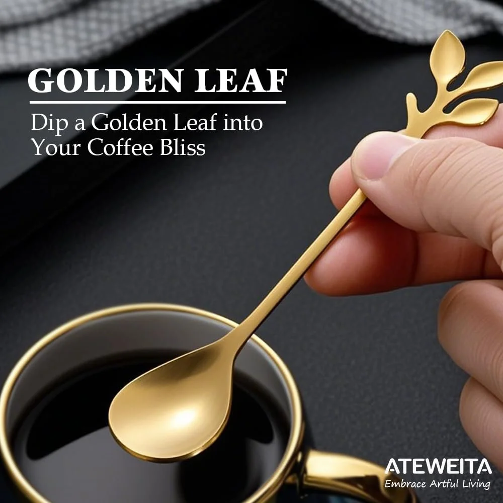 Ложка чайна Ateweita, нержавіюча сталь, 12 cm, з дизайном листя, набір 12 штук, фото №5 Ложка чайна Ateweita, нержавіюча сталь, 12 cm, з дизайном листя, набір 12 штук, фото №5