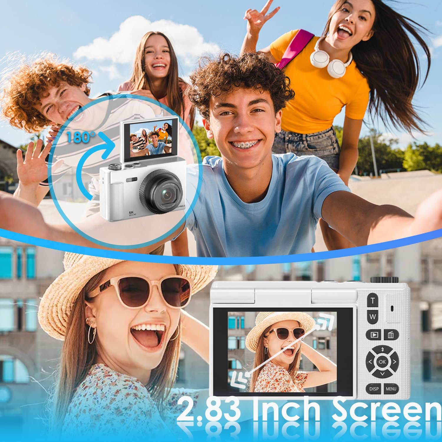 Цифрова камера Arosser UHD 5K 75MP 18X Zoom 2.83 дюйми 180° екран 64GB SD Retro Black, фото №5