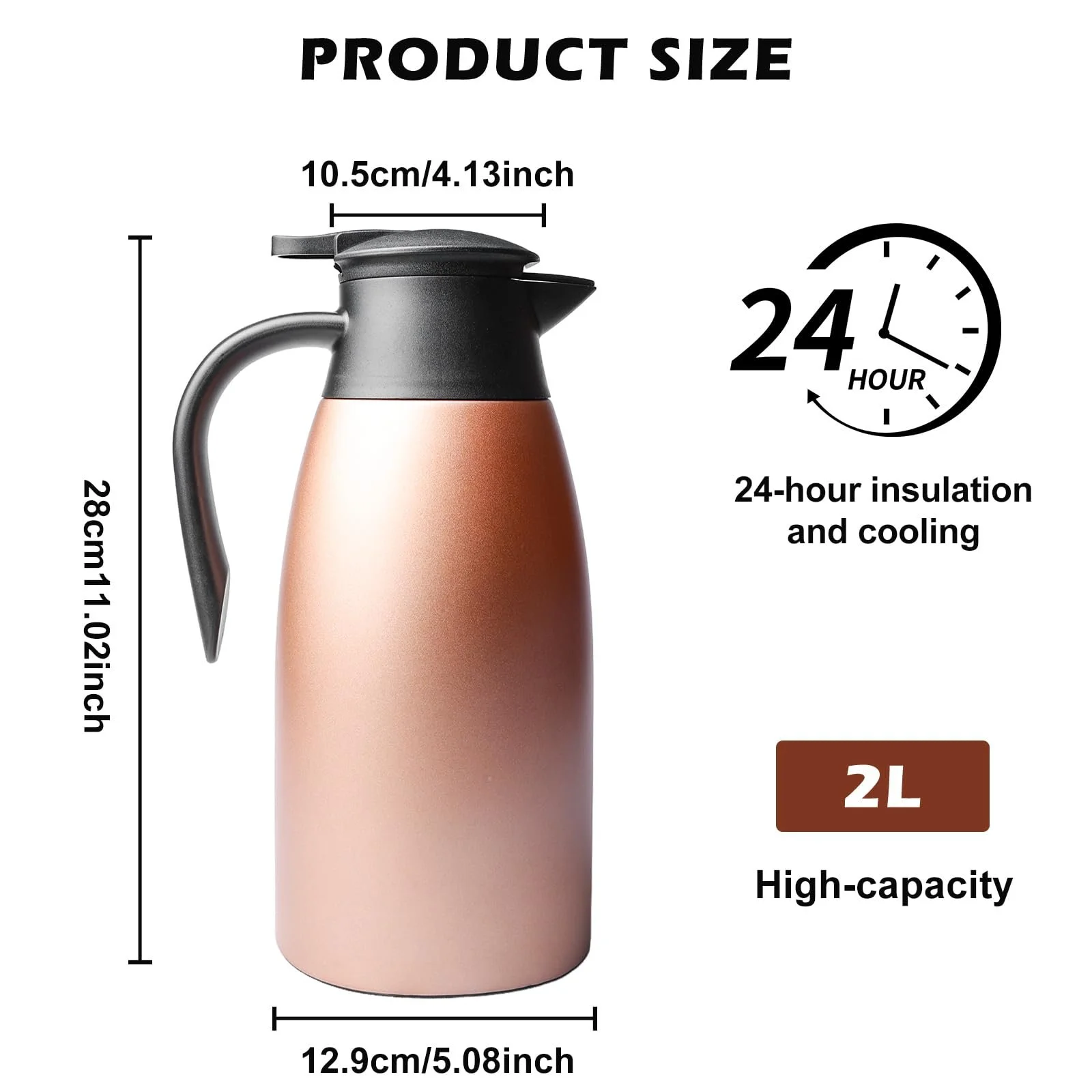 Термос-кавник з нержавіючої сталі 2 л, рожевий, фото №2