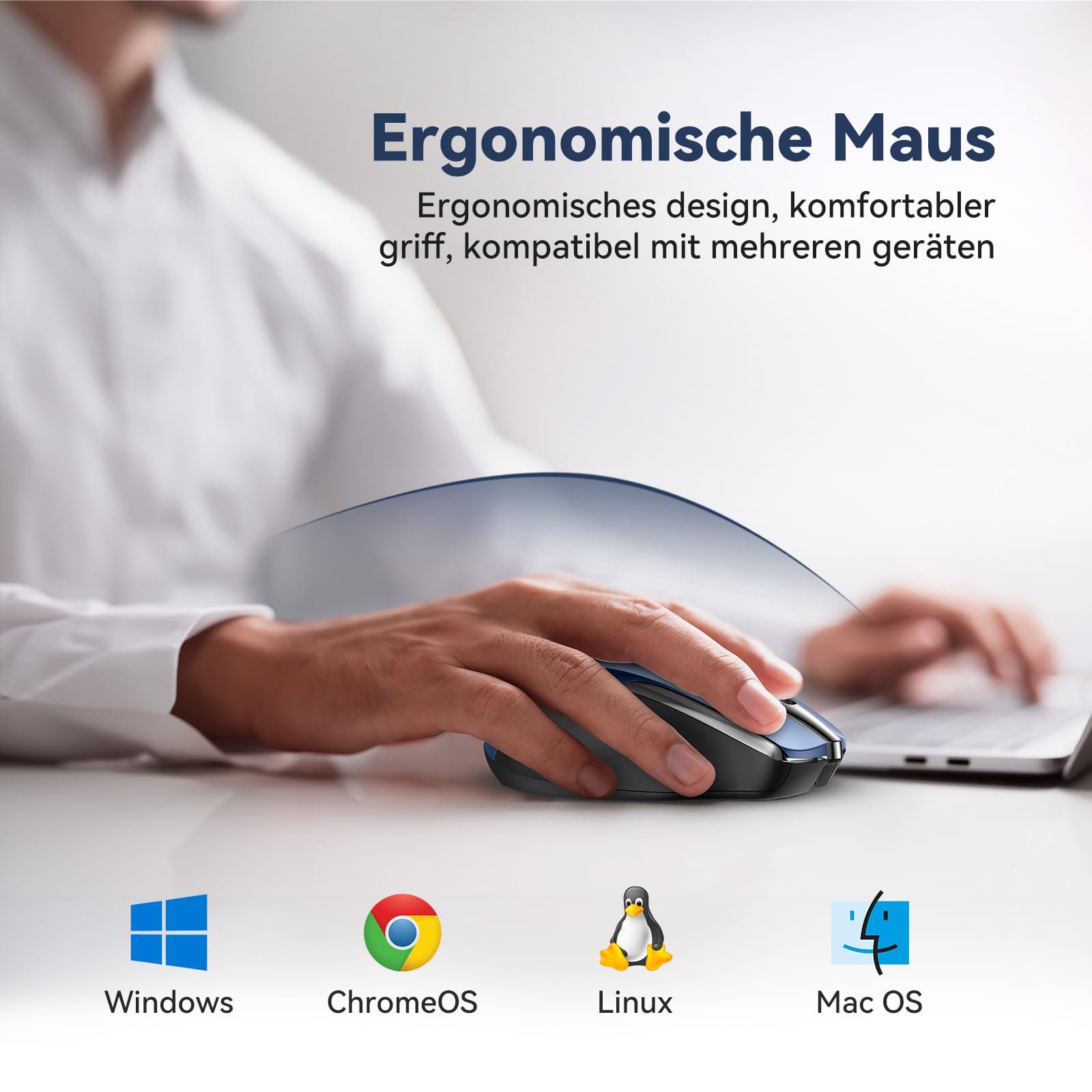 Мышь TechRise Bluetooth, 2.4G Беспроводная (BT 5.0/3.0 + 2.4G) 4800 DPI Перезаряжаемая Эргономичная с USB-A Приемником, 6 Уровней DPI Тихая Беспроводная для Ноутбуков, Компьютеров, ПК, Windows, фото №6