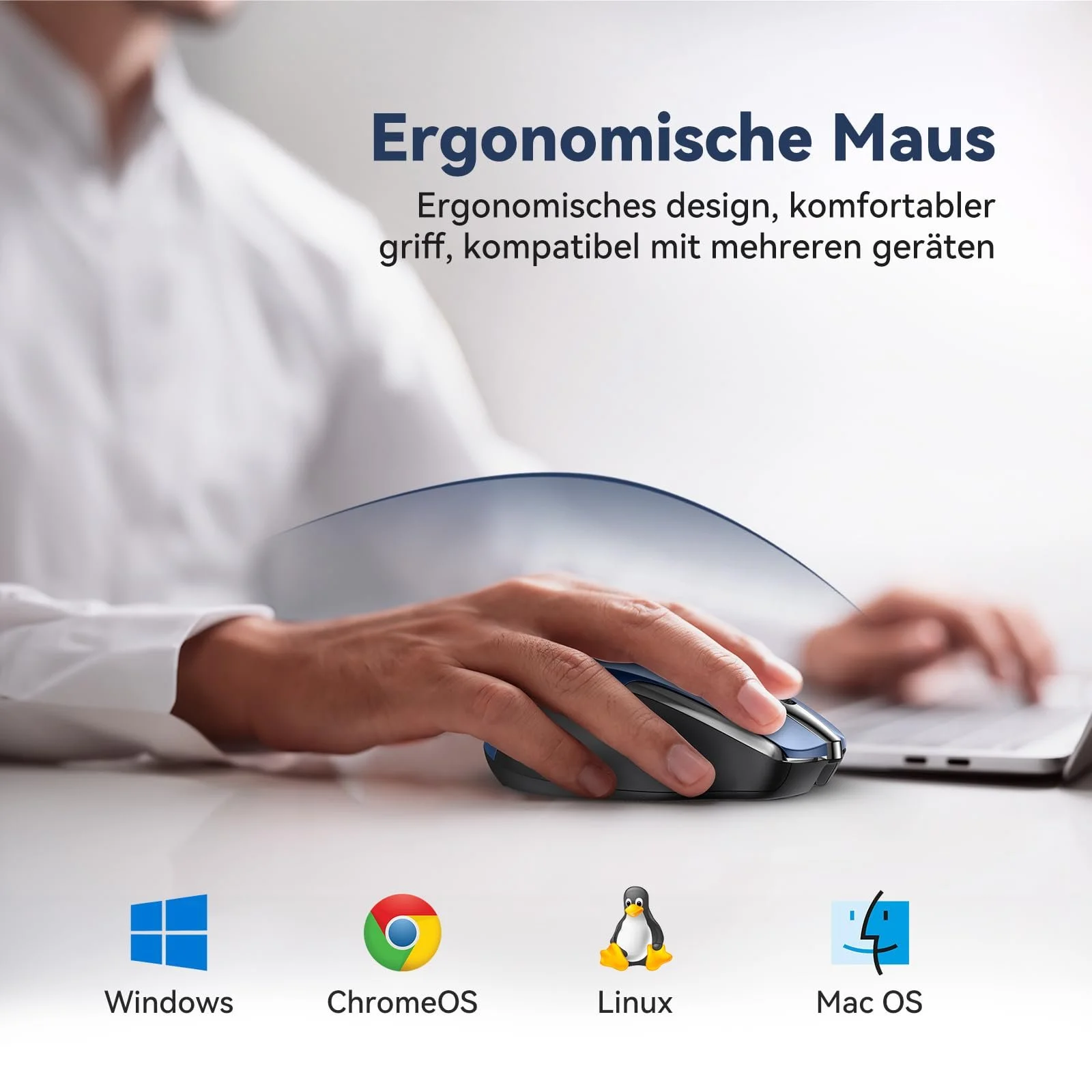 Мышь TechRise Bluetooth, 2.4G Беспроводная (BT 5.0/3.0 + 2.4G) 4800 DPI Перезаряжаемая Эргономичная с USB-A Приемником, 6 Уровней DPI Тихая Беспроводная для Ноутбуков, Компьютеров, ПК, Windows, фото №6