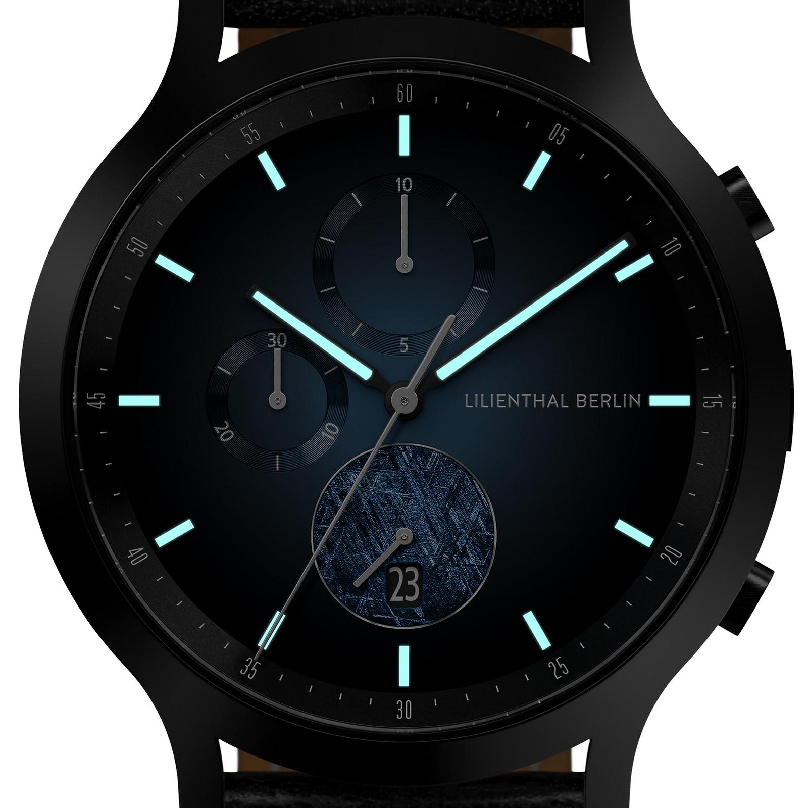 Мужские часы Lilienthal Berlin Meteorite IV Chronograph хирургическая сталь кварцевый сапфировое закаленное минеральное стекло метеоритный циферблат черный 42.5 мм, фото №5