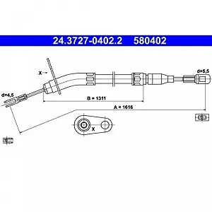 Трос стояночного тормоза ATE 24.3727-0402.2 для MERCEDES-BENZ задний правый - Фото 1