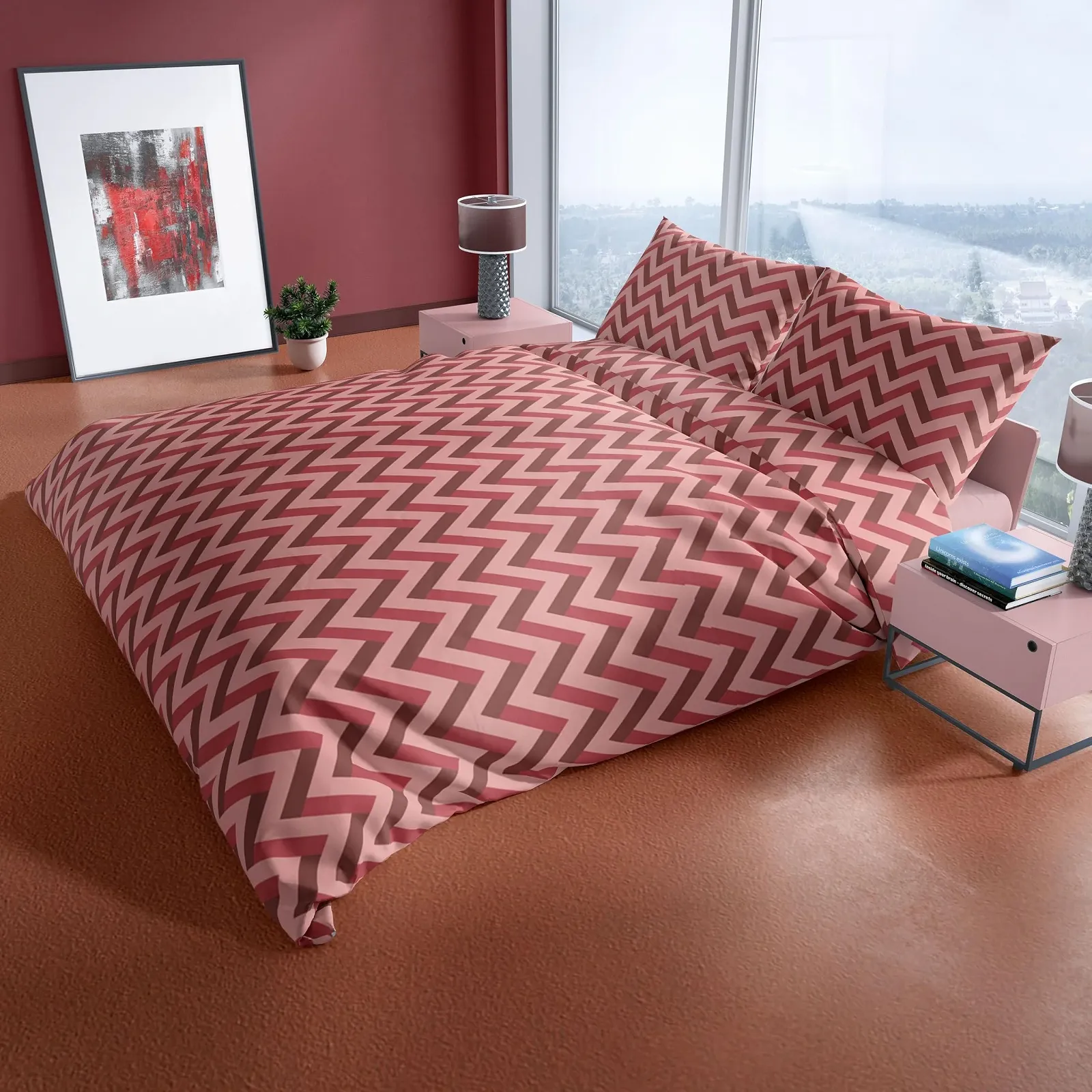 Набор постельного белья Leonado Vicenti 2 предмета 135 x 200 см Хлопок Зигзаг Красный Розовый Бордо, фото №5
