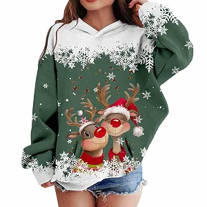 Пуловер Детский Свитшот Топ Повседневный Рождественский свитер Детский свитшот с мультяшным оленем, с длинными рукавами, для мальчиков и девочек (2">–12 лет) - Фото 1