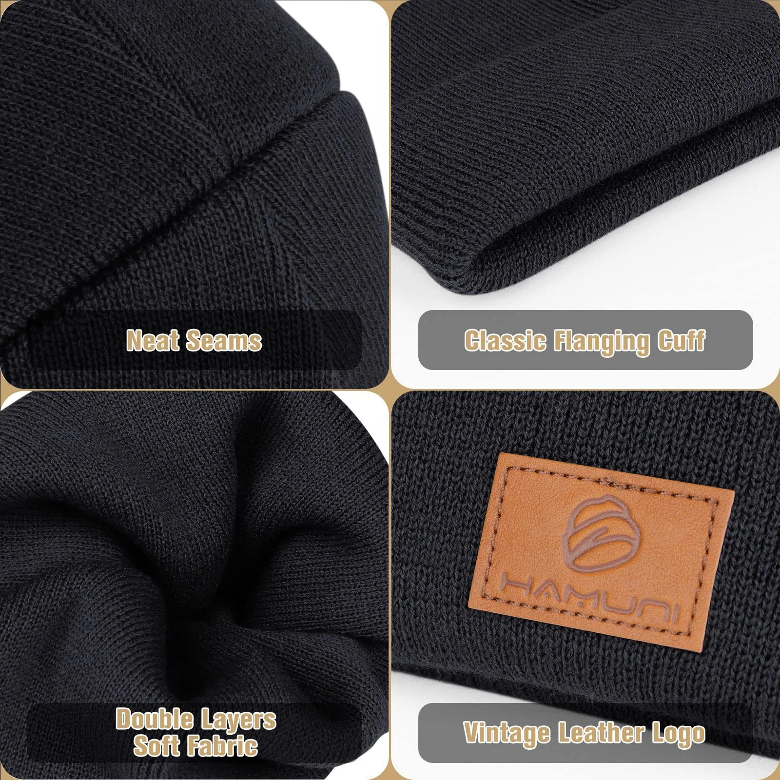 Шапка-бини HAMUNI Классическая Зимняя Трикотажная Однотонная Унисекс, фото №3 Шапка-бини HAMUNI Классическая Зимняя Трикотажная Однотонная Унисекс, фото №3