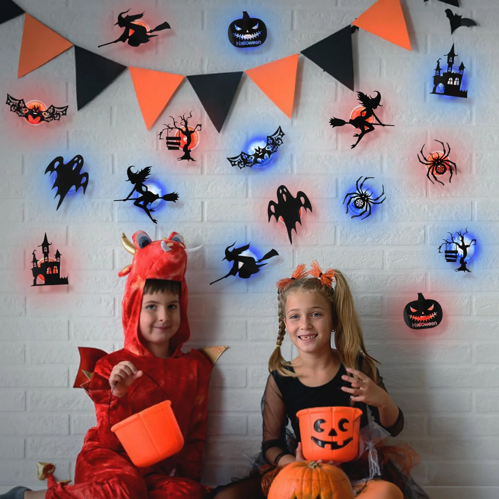 Наклейки на стіну 3D LED Bat Decoration 16 шт. Фіолетові Хелловін Декор для вулиці та дому, фото №5