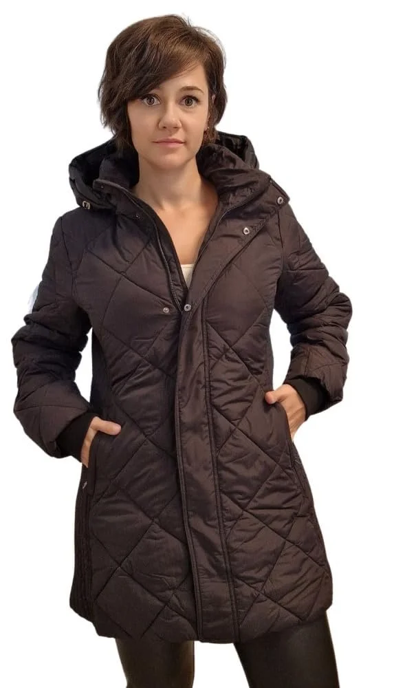 Пальто стьобане Valino Diamond з капюшоном і еластичними вставками з боків, фото №2