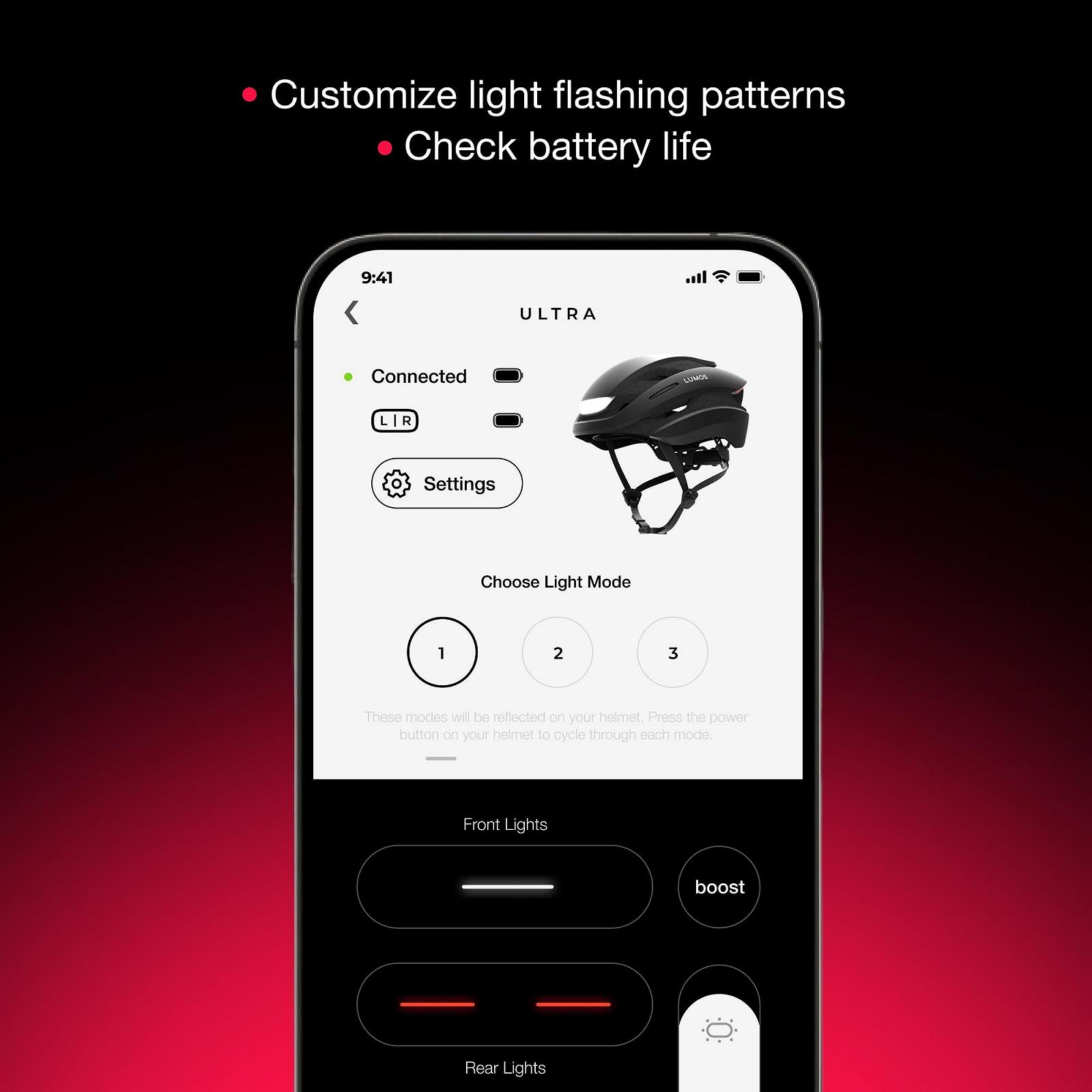 Шолом Lumos Ultra Smart велосипедний, переднє та заднє світло (LED), сигнал повороту, стоп-сигнали, Bluetooth, для дорослих: чоловіків, жінок, фото №4