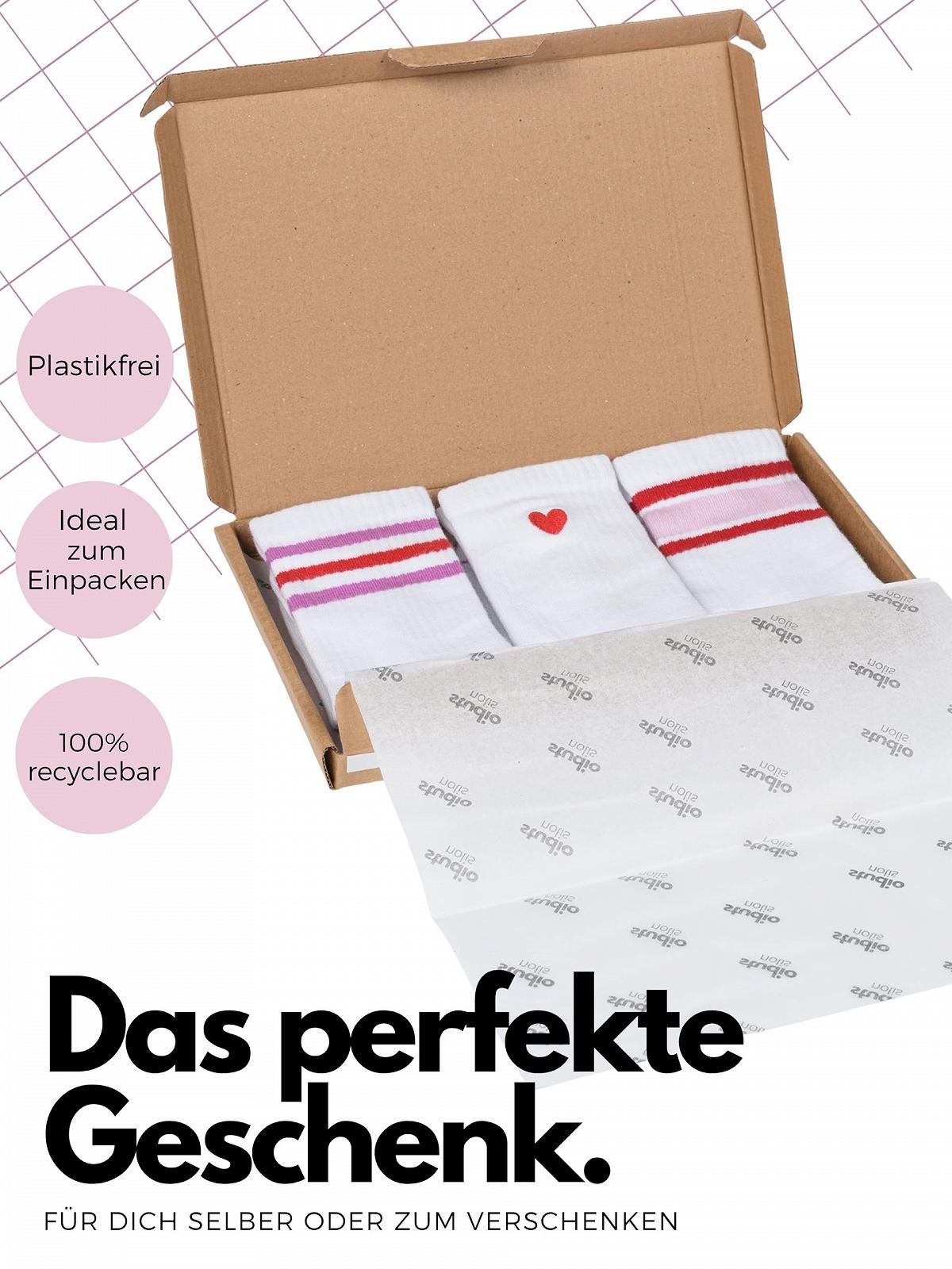 Теннисные носки Heart – Набор из 3 штук – Love Socks Women – Носки Crew с вышивкой – Ретро полоски розово-красные – Oekotex 100 Cotton, фото №4