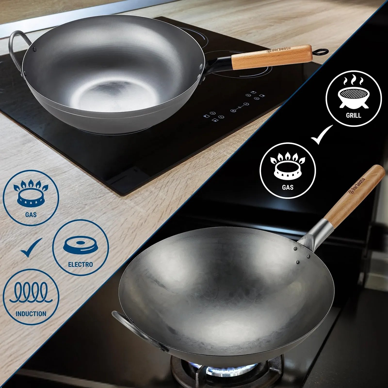 Сковорідка-Вок Кругла CLP Carbon Steel 36 см, фото №7 Сковорідка-Вок Кругла CLP Carbon Steel 36 см, фото №7