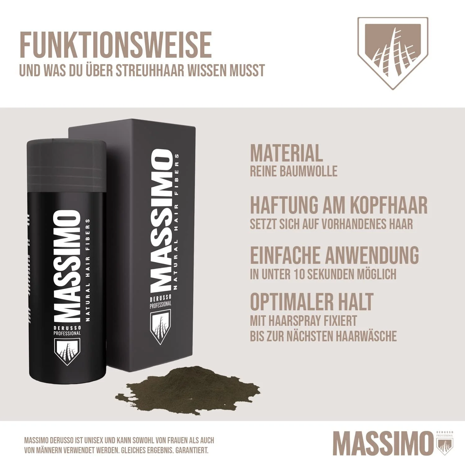 Волокна для волосся MASSIMO Derusso Professional 25 г для загущення та маскування випадіння волосся, середньо-коричневий колір, фото №4