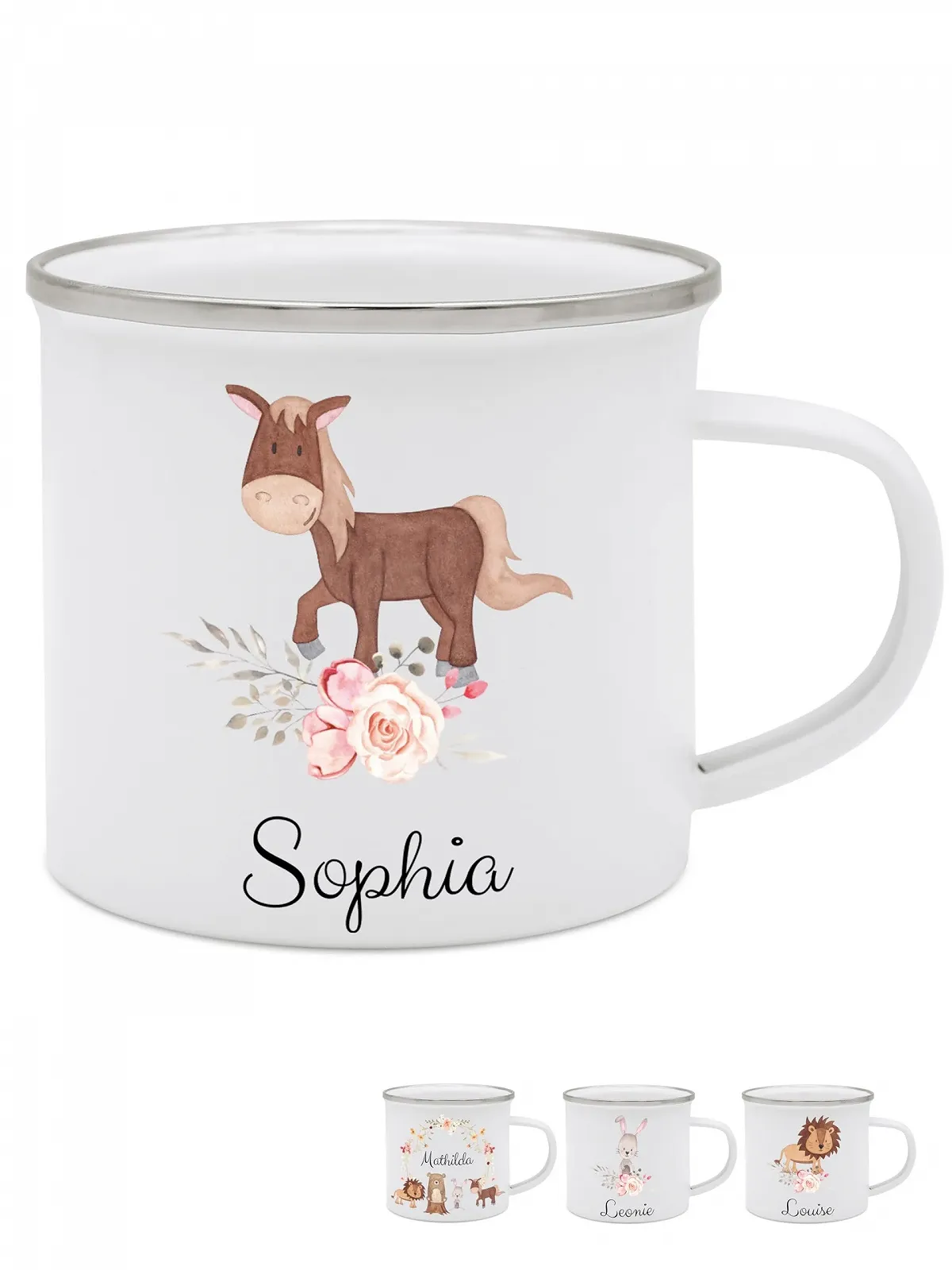 Емальована кружка wunderwunsch Дитяча з високоякісним спеціальним принтом Конячки з квітами, фото №1