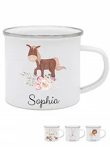 Эмалированная кружка wunderwunsch Детская с высококачественным специальным принтом Лошадки с цветами - Фото 1