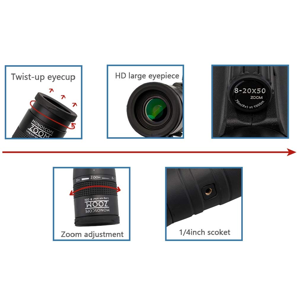 Монокуляр DERBUT Zoom-Monokular Тelesкопкамера 8-20x50 для наблюдения за животными, фото №4