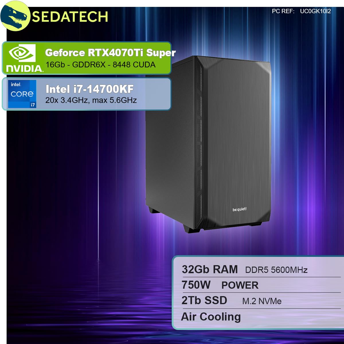 Комп'ютер Sedatech Silent Gaming i7-14700KF RTX4070Ti Super 32GB DDR5 2TB SSD M.2 без ОС, фото №2