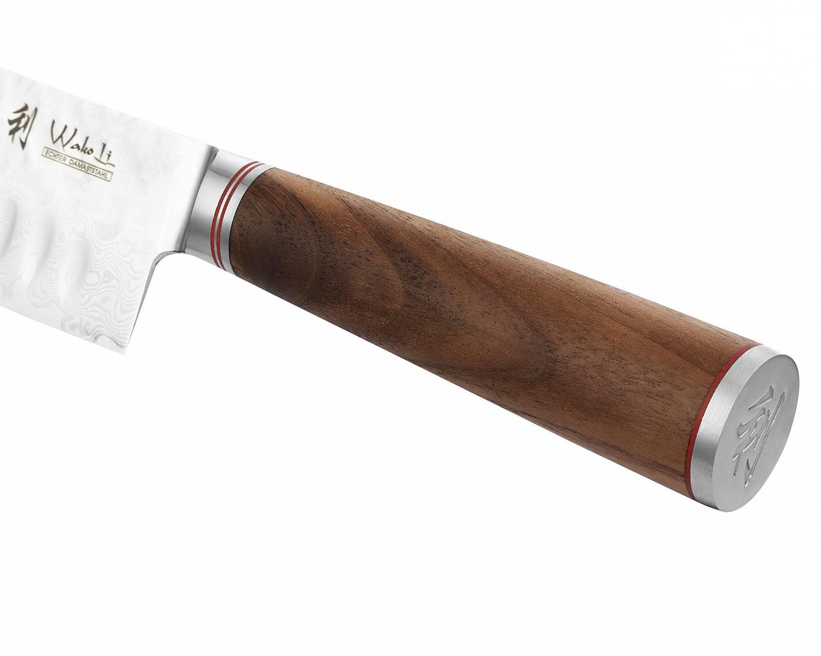 Набір ножів Wakoli Walnut Exclusive, 3 шт. Ніж сантоку, Малий ніж сантоку, Офісний ніж, Дамаська сталь, Горіх, фото №6