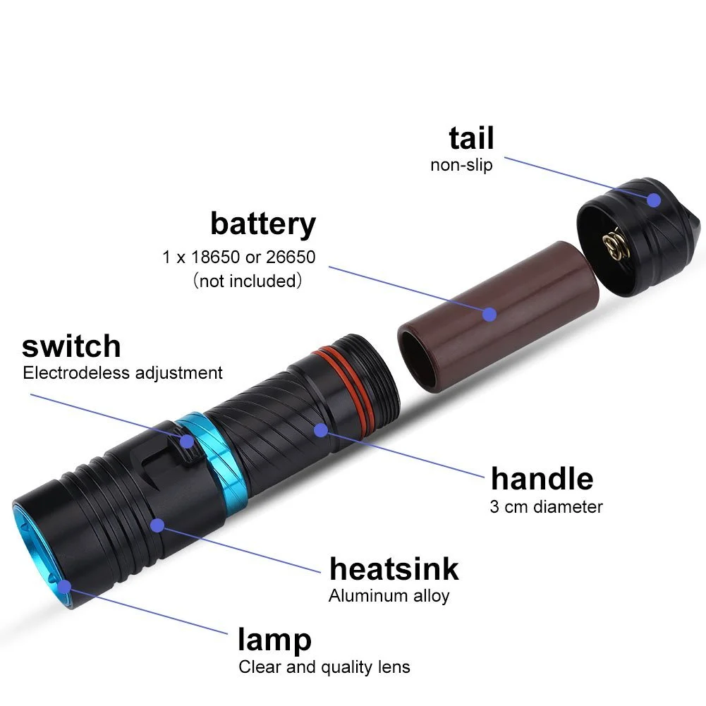 Ліхтар підводний Портативний LED 50 м Водонепроникний для кемпінгу полювання риболовлі 850 лм 200 м Дальність світіння, фото №6