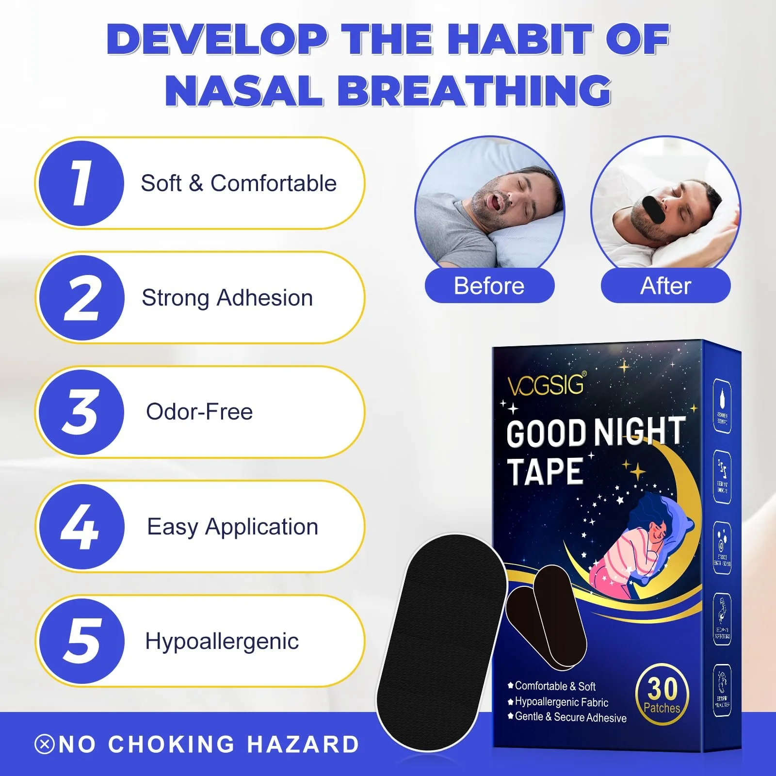 Смужка для рота для сну Гіпоалергенний засіб від хропіння для чоловіків і жінок, фото №4
