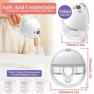 Молоковідсмоктувач електричний YADOBIG 4 режими, handsfree, 2 кліпси для регулювання бюстгальтера та фланці 17/19/21 мм, низький рівень шуму, без BPA, зі світлодіодним дисплеєм, білий synthetic.ua - Фото 1