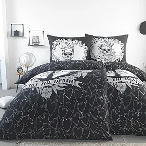 Комплект постільної білизни з мікрофібри BaSaTex для пар двосторонній мотив 4 предмети 2 x 135 x 200 см + 2 x 80 x 80 см Till The Death Dark - Фото 1