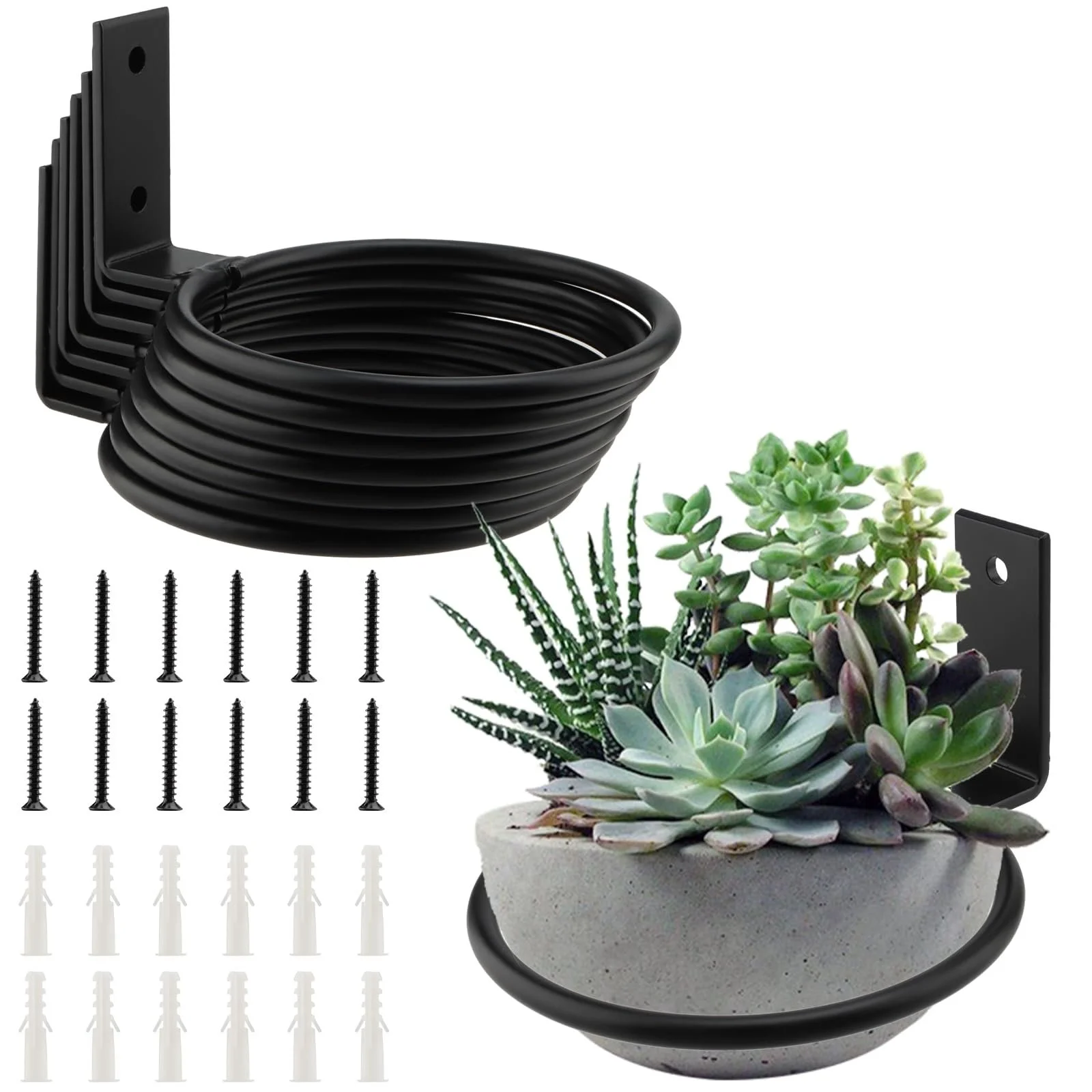 Кронштейн для квіткових горщиків настінний набір 8 штук 11 см кільце Чорний, фото №1