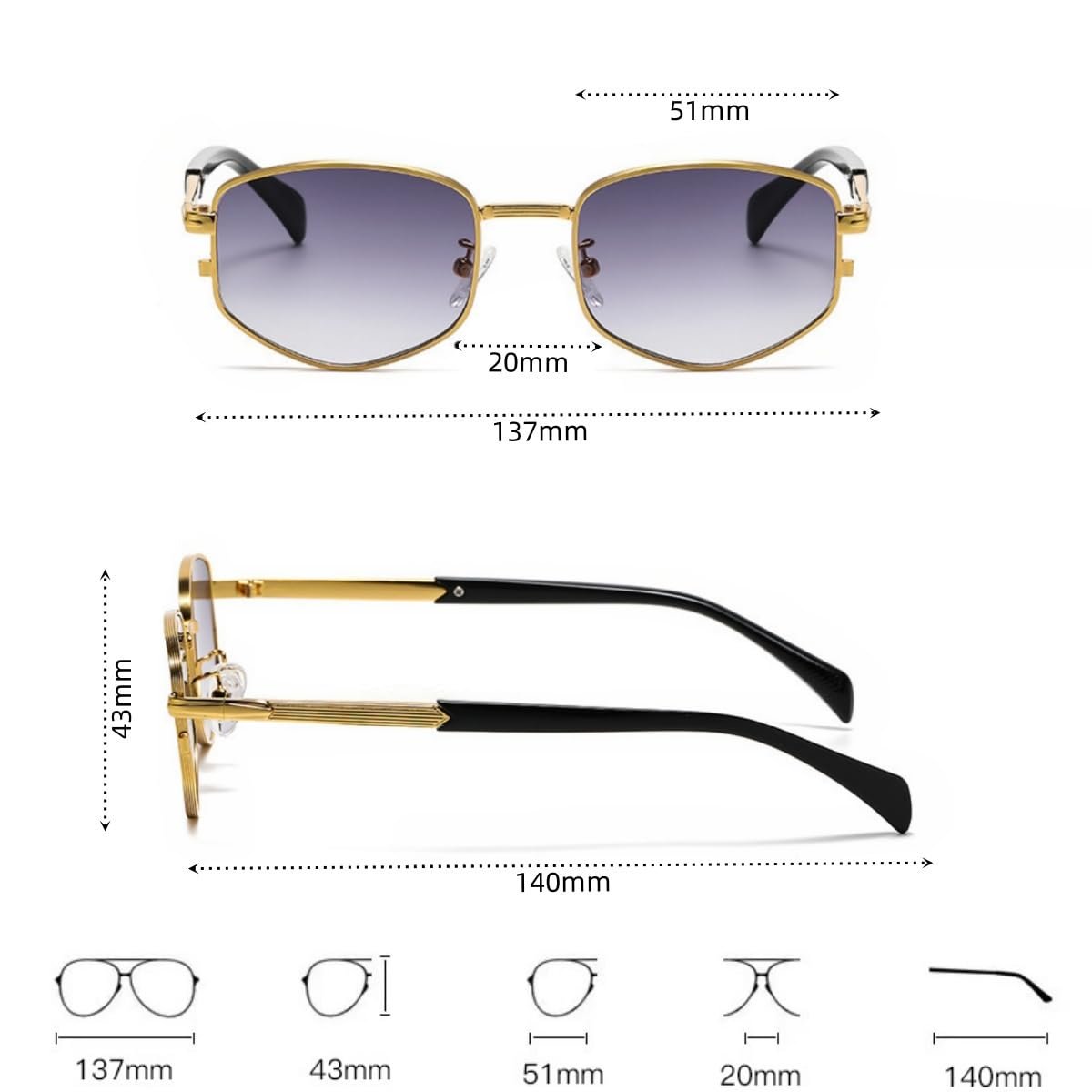 Класичні прямокутні сонцезахисні окуляри QVKUUT Ретро Металева оправа для чоловіків і жінок, фото №5