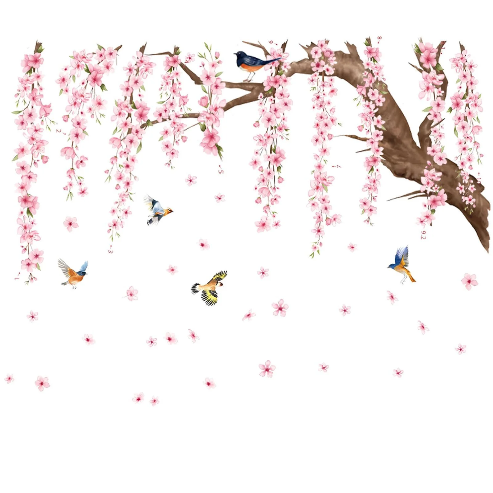 Наклейки на стіну Квіти персика та птахи DIY Рожеві, фото №1