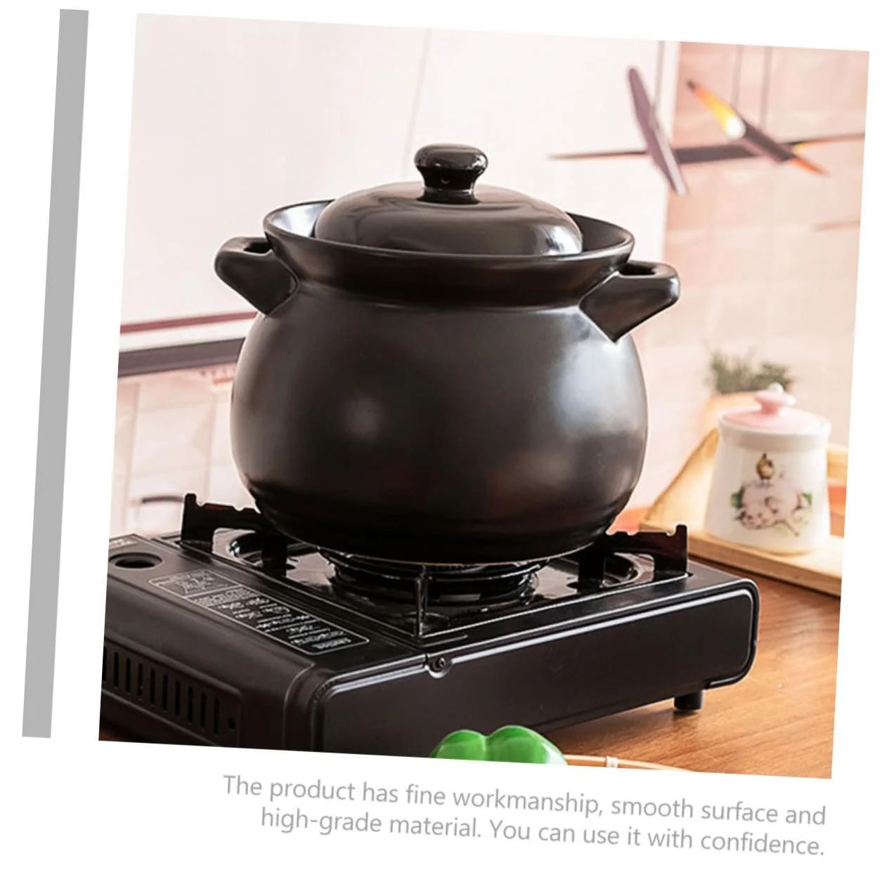 Кастрюля-кокотница SOLUSTRE Мини Керамическая Термостойкая Для газовой плиты Черная, фото №4